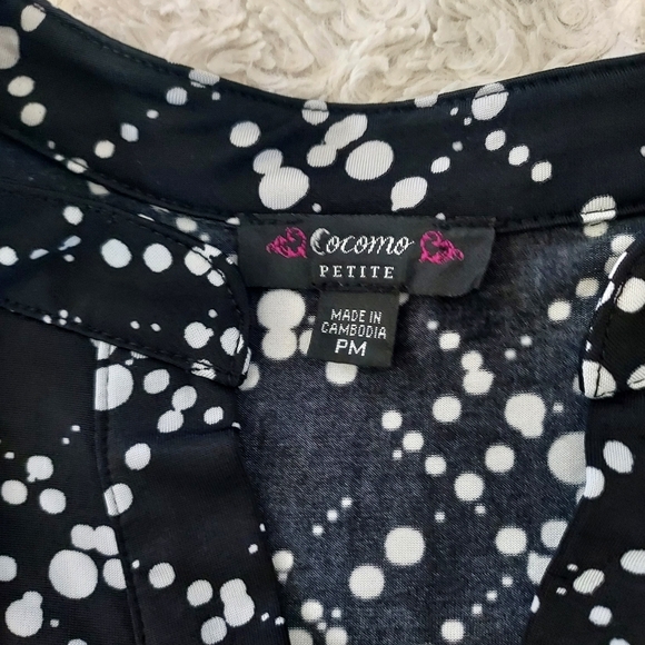 Cocomo Stretch Black & White Abstract Polka Dot Top Artsy Comfy - Picture 2 of 8